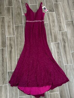 Studio 17 Sparkle Evening Gown with Beaded Waist Magenta Style #12751 New W/Tag